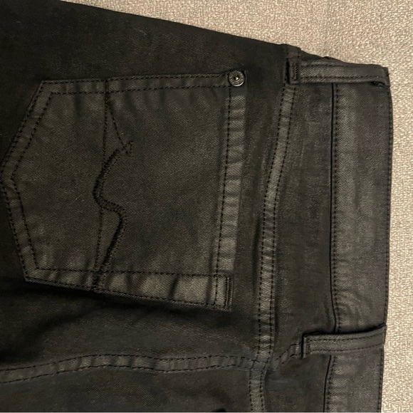 SEVEN FOR ALL MANKIND BLACK WAXED DENIM SKINNY JEANS - Picture 3 of 8